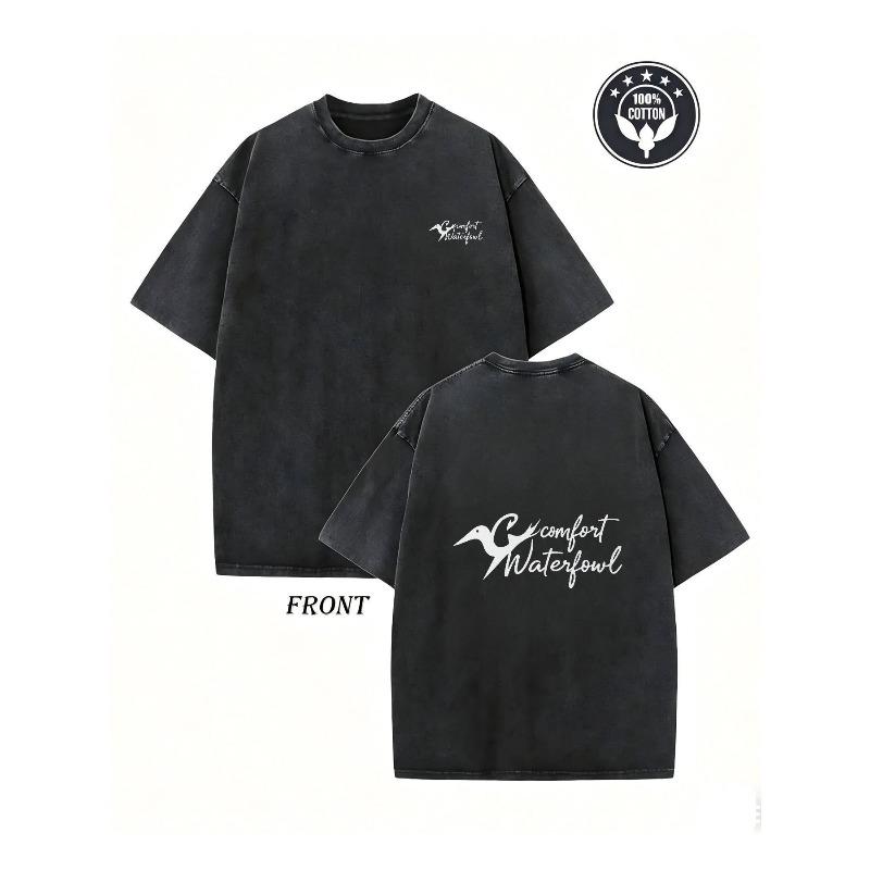 

Men S Oversized Distressed Washed T-Shirt - Vintage Graphic Tee with Waterfowl Bird Print, Relaxed Fit Casual Summer Streetwear Top for Dad Husband 5XL чорний