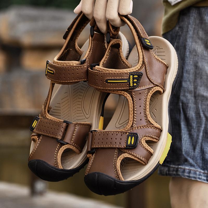 Summer Men's Sandals Handmade Genuine Leather Men's Shoes Mens Outdoor Anti Slip Beach Sandals Fashionable Men's Sports Shoes
