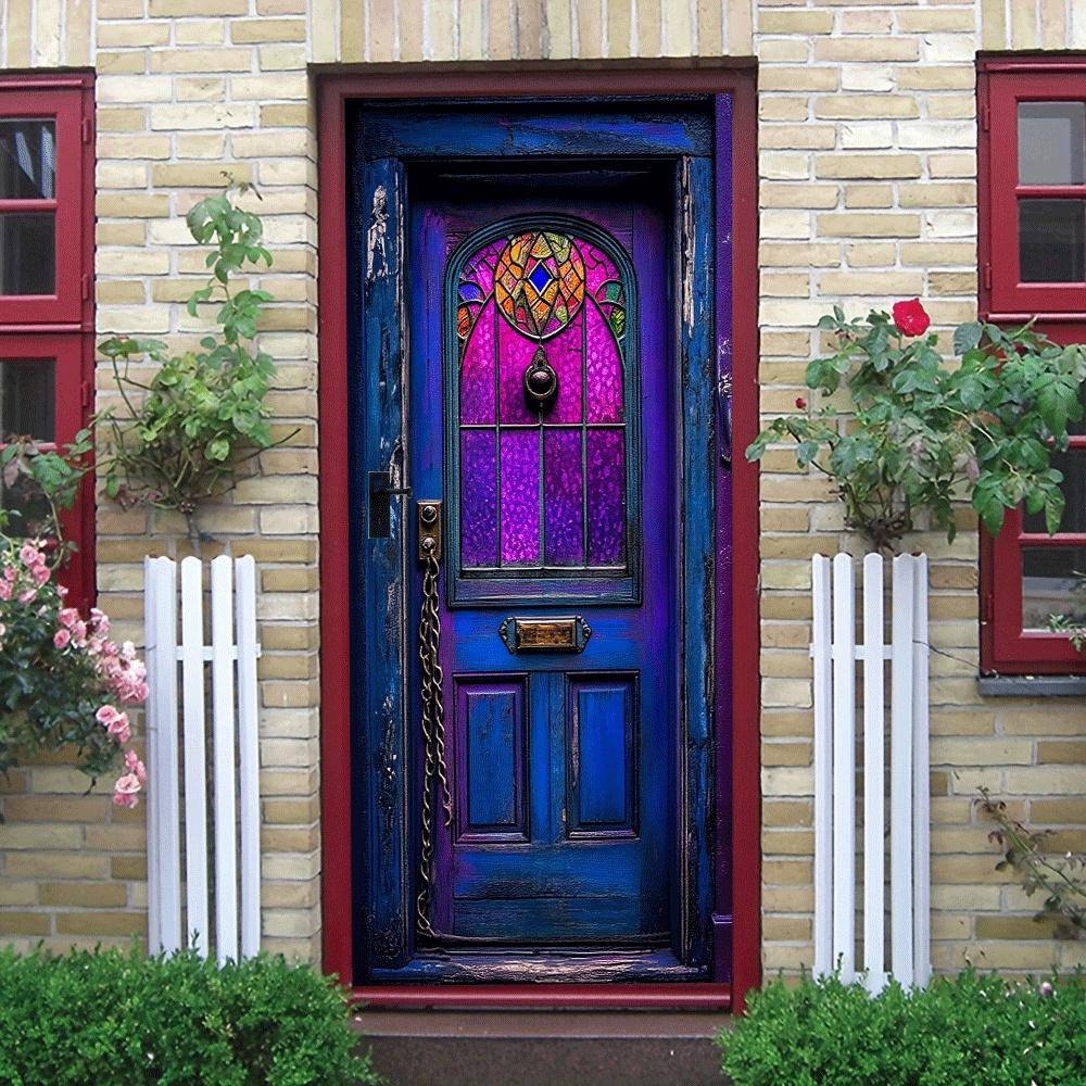 2pcs Retro Painted Glass Decorative Door Wall Stickers European Art Entrance Bedroom Living Room Background Wall Stickers Home W
