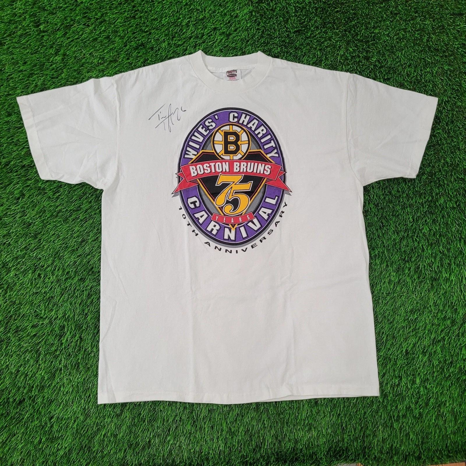 Vintage 90s Boston-Bruins Shirt L/XL 22x28 White Ice-Hockey SIGNED L