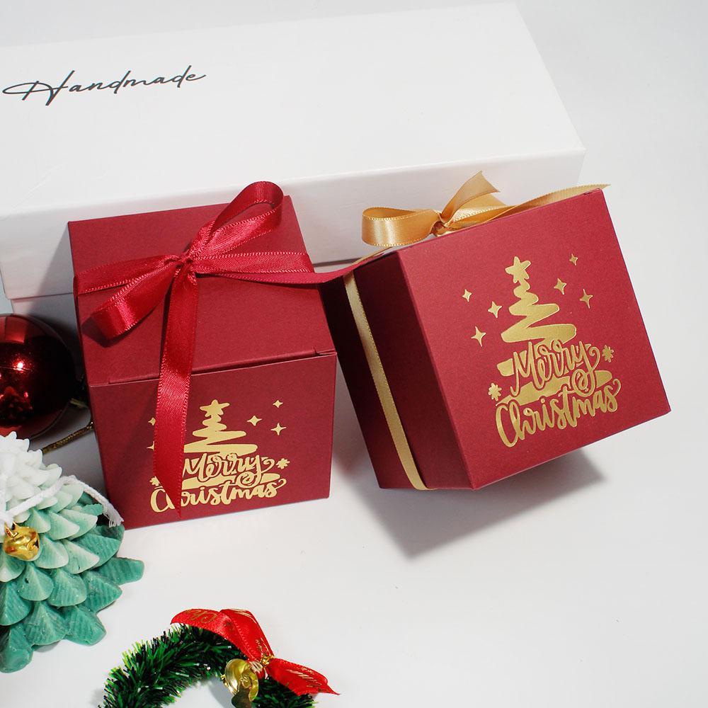 12PCS Christmas Bronzing Square Box Creative Candy Box High-end Red Bronzing Christmas Tree Gift Box
