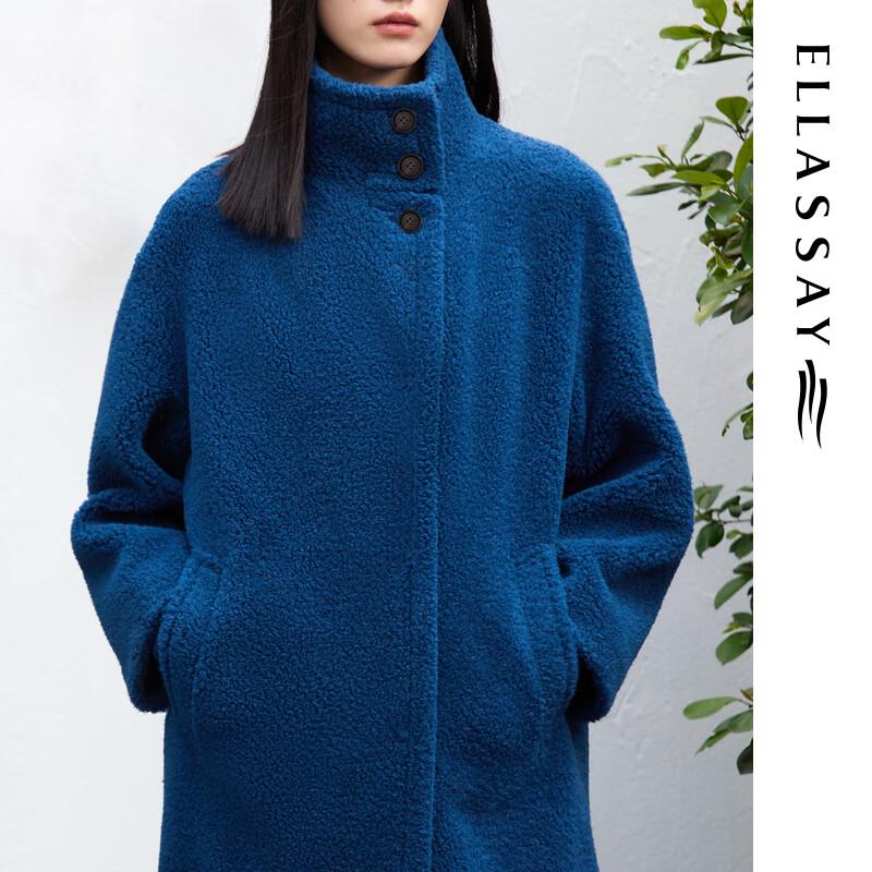 ELLASSAY Women's Minimalist 100% Wool Stand Collar Long Coat