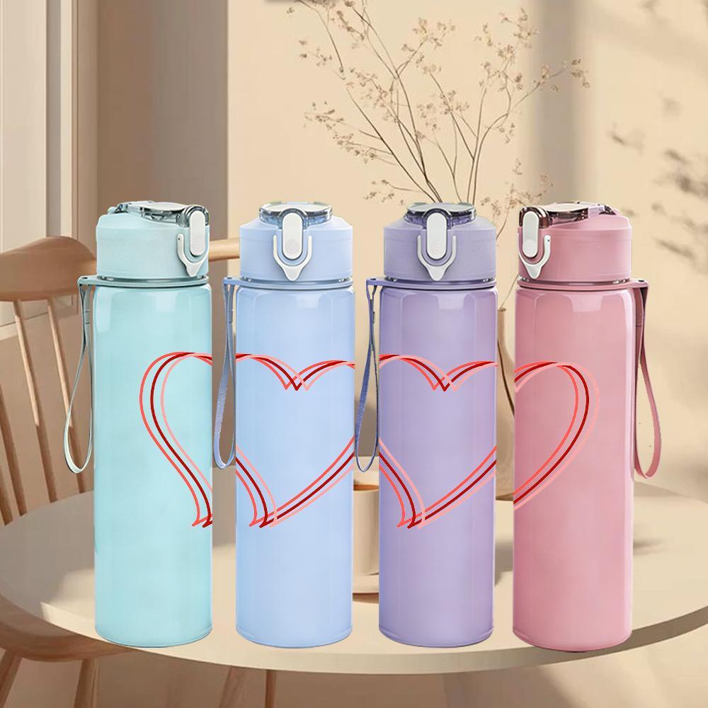 1PC Simple Red Line Heart Graphic,750ml Color Plastic Sports Water Bottle,Leakproof Flip Straw Lid,Suitable for Sports Office Home Use