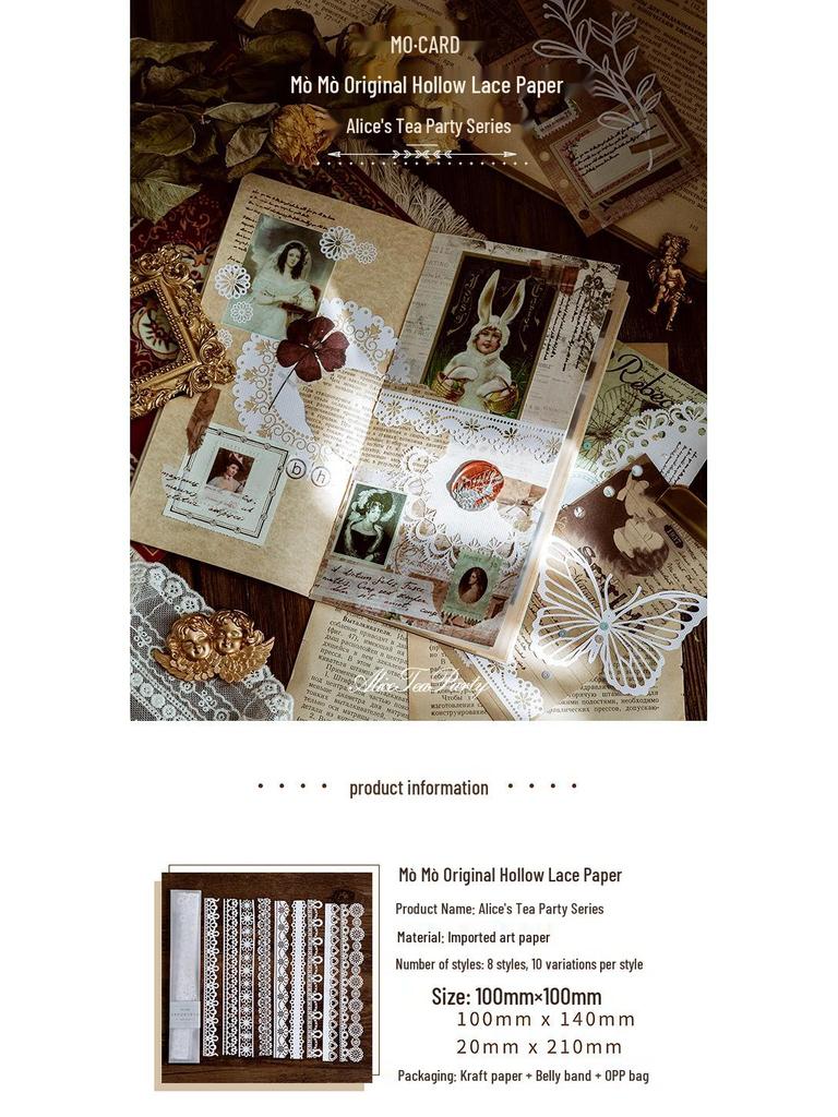 8 Styles Momo Hollow Lace Paper - Alice's Tea Party Scrapbook Diary Decorative Base Paper