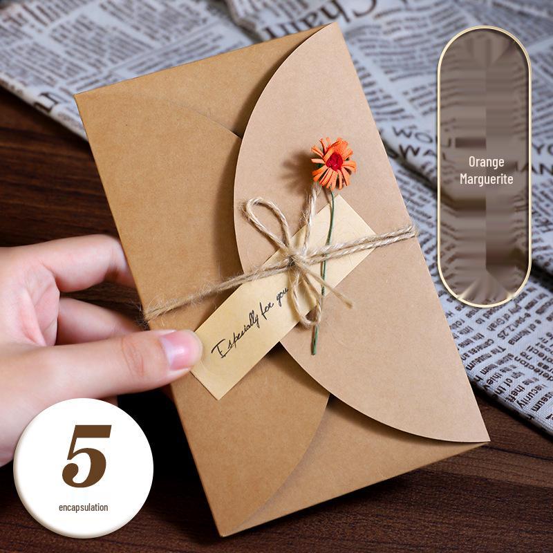 Handcrafted Retro Kraft Dried Flower Greeting Card for Birthdays & Father's Day