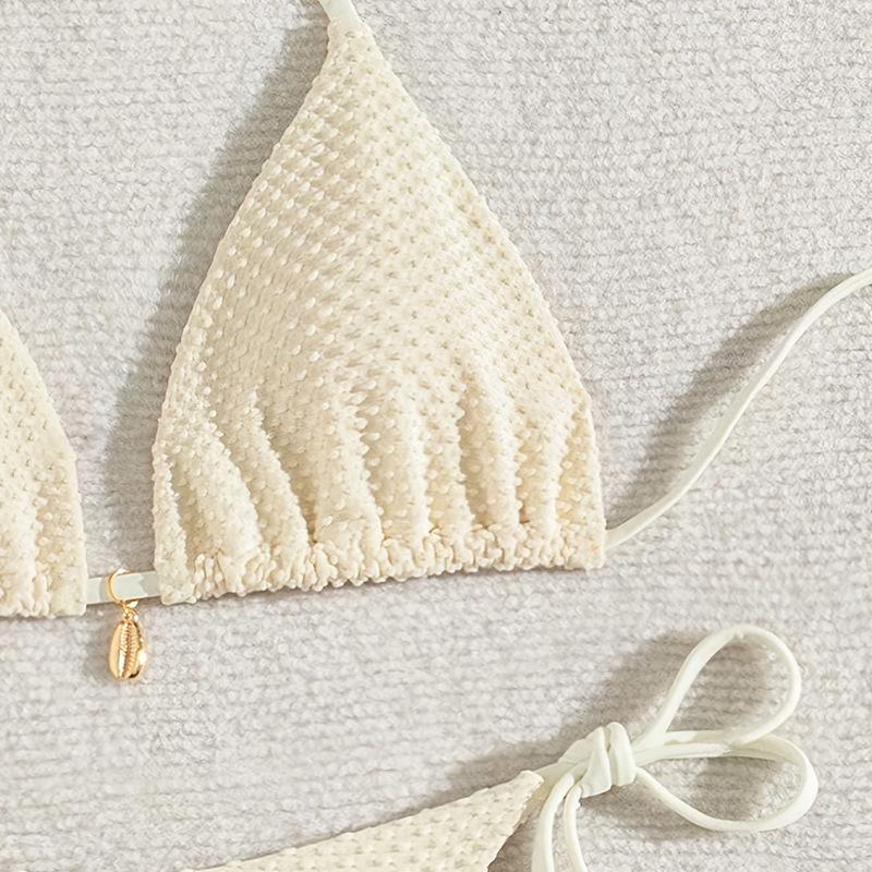 2025 Women's Sexy Solid Color Swimsuit: Shell Tie-Up Bikini for Beach and Hot Springs