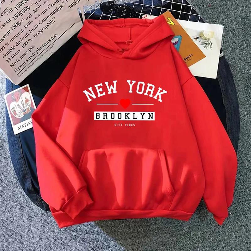 Brooklyn Print Hoodie for Woman High Quality Loose Hooded Sweatshirt Ladies All Season Home Outdoor Comfort Casual Warm Pullover