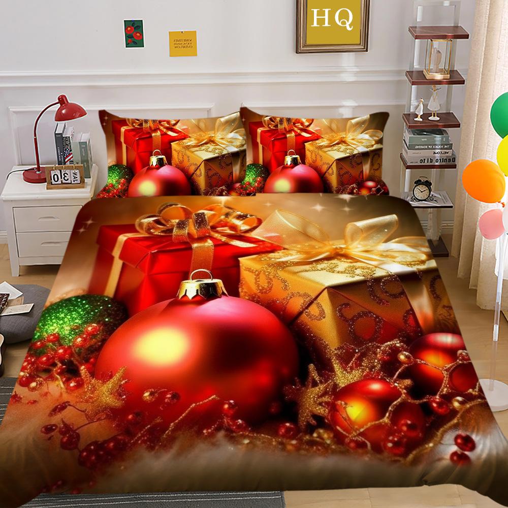Christmas Digital Printing 3D Printing Polyester Pillowcase Quilt Cover Two or Three-piece Set Is Available