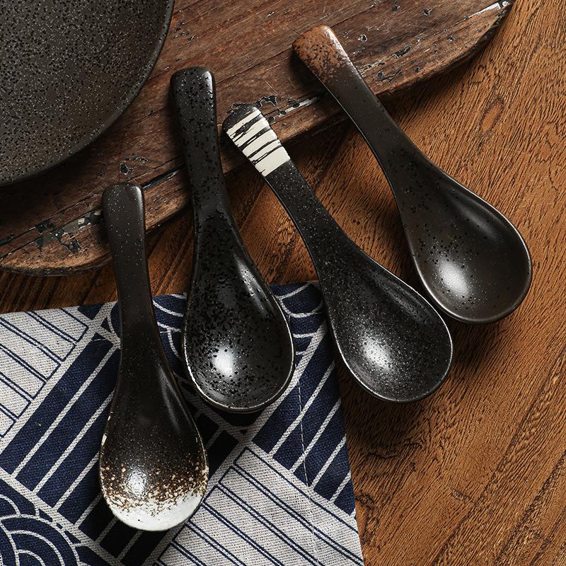 14cm Japanese-style Retro Ceramic Tableware Soup Spoon Household Kitchen Teaspoon Tableware Soup Rice Spoons 2025 New