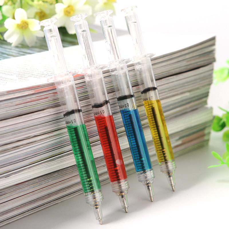 6 Penne A Sfera A Forma Di Siringa, Colore Casuale (verde, Blu, Giallo, Rosso, Viola, Trasparente), Ricarica Nera, Regalo Divertente Per Infermieri E Medici