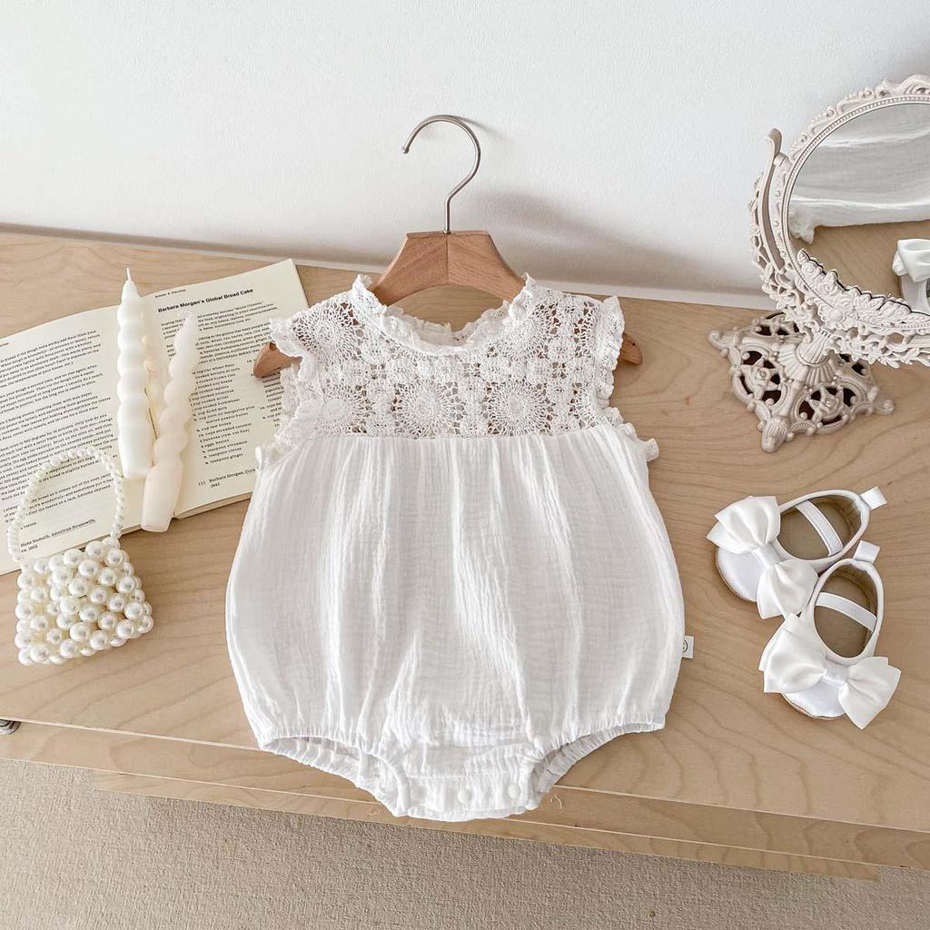 Infant Girls' Seersucker Ruffle Lace Sleeveless Dress