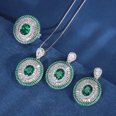 Jóias Cobre Banhado a Ouro Simulação Tesouro Esmeralda Diamante Brilhante Conjunto de Pingente Feminino 8 * 10