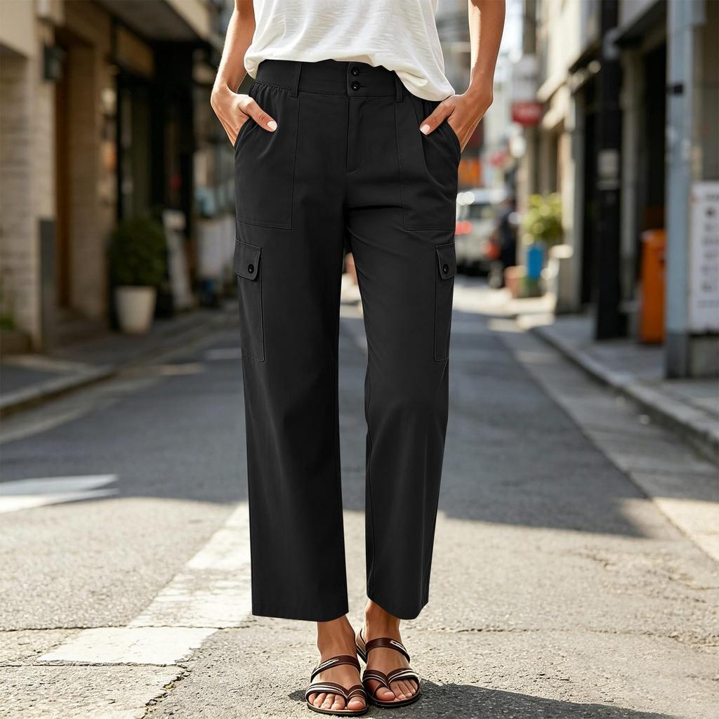 Women's Casual Color Loose Fit Pants with Pockets