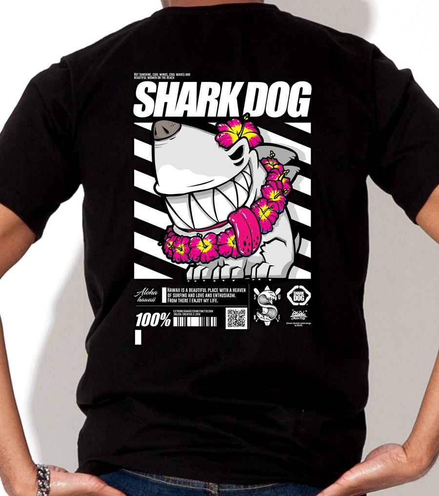 Doldol Shark-Dog_Tshirts-206 Shark Dog Surfing Hawaii Graphic T-Shirt Short Sleeve T-Shirt White/S