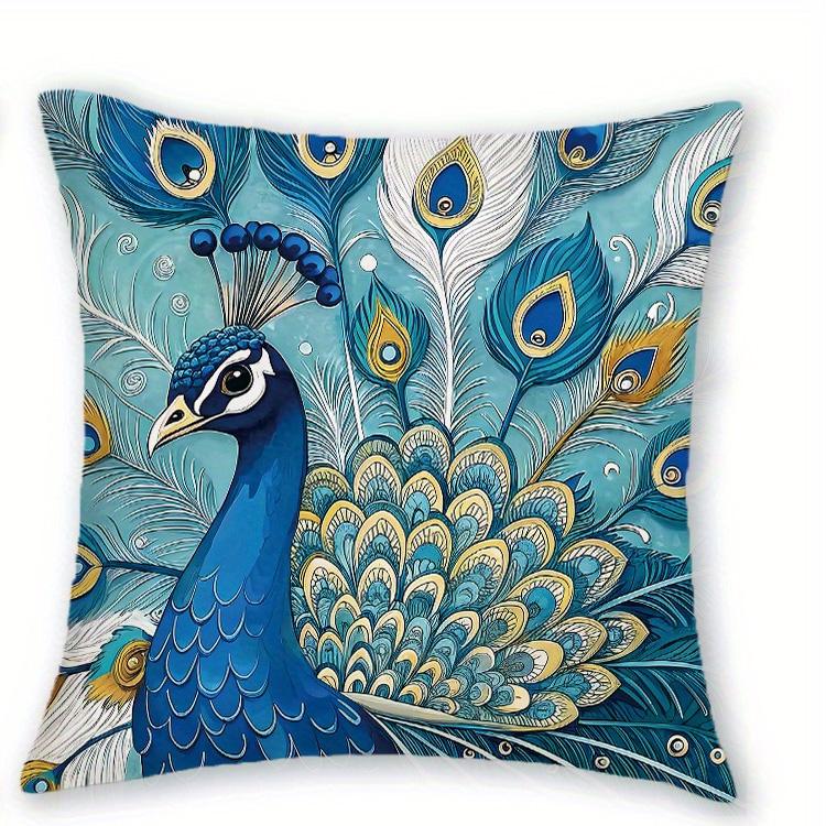 

1/4pcs Bohemian Peacock Throw Pillow Covers Vintage Blue Gold Decorative Cushion Cases for Home Living Room Bedroom Sofa 45x45cm-1pcs