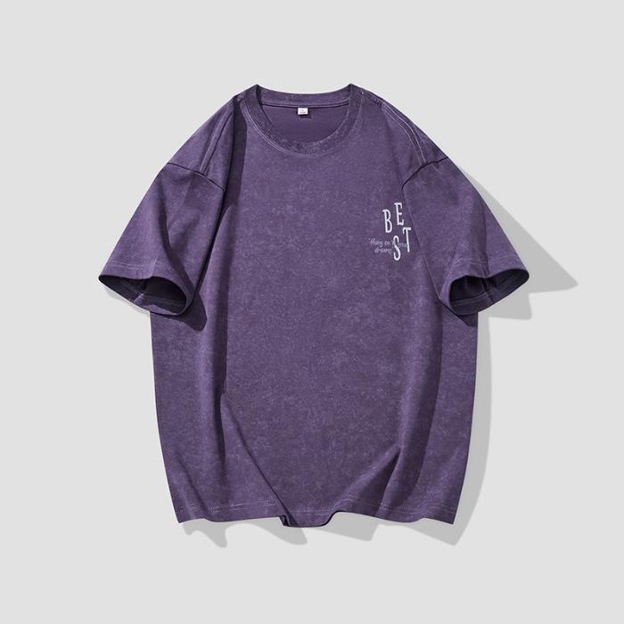 

Новая летняя американская футболка с коротким рукавом из 100% хлопка 300 г, мужская, тяжелая, свободная, в стиле ретро, с принтом 4XL фиолетовый