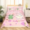 Frog Duvet Cover Set Cute Kawaii Cartoon Frog Pattern King Queen Size Polyester Comforter Cover With Pillowcase For Kids Girls