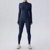 Tuta da Yoga Senza Cuciture a Manica Lunga con Zip e Pantaloncini Modellanti in Vita