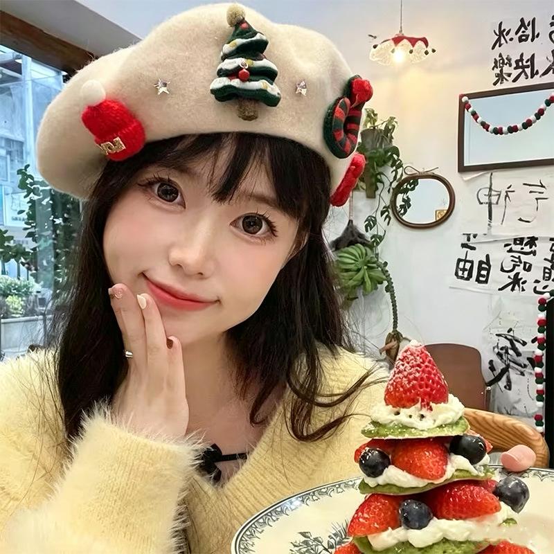 Meier Christmas beret, female three-dimensional Christmas tree decoration holiday atmosphere hat