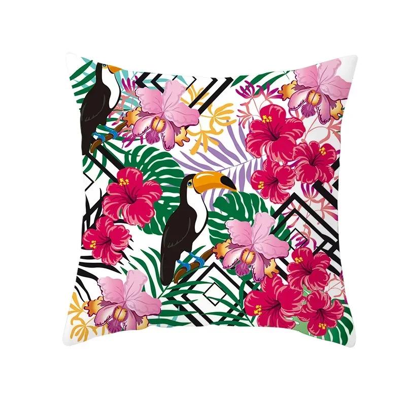 Tropical Decoration Print Cushion Cover Polyester Green Plant Throw Pillow for Sofa/Home Decorative Pillowcase