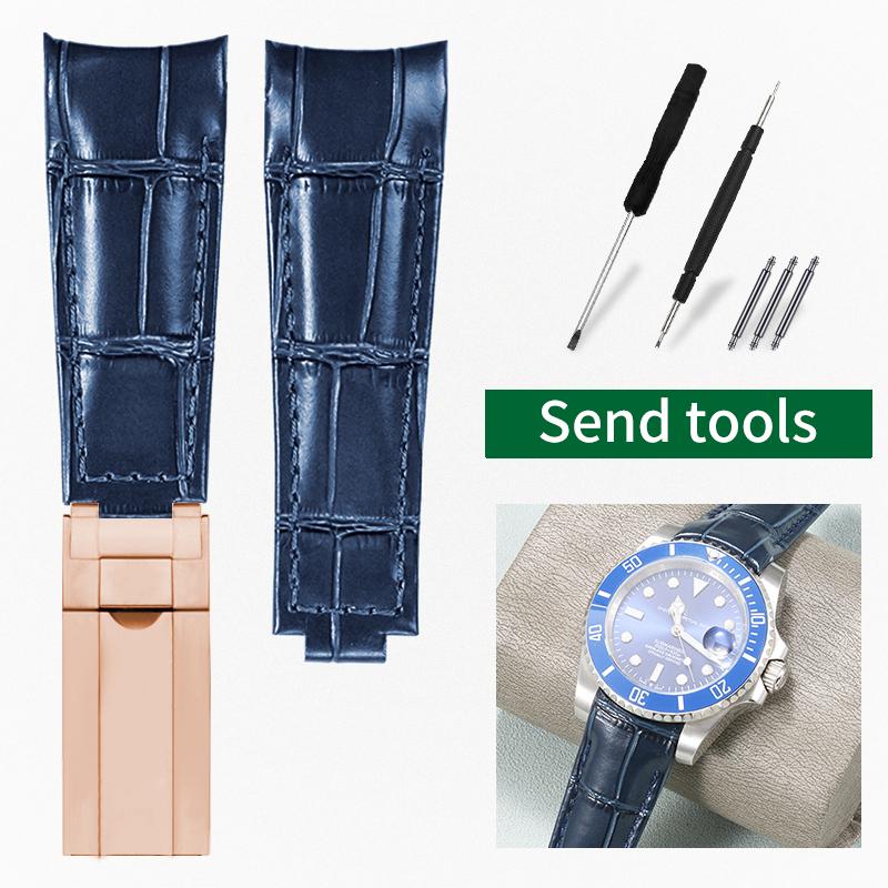 20mm Arc joint watch Strap For Rolex Genuine Leather watchband Submariner Daytona GMT men Original Style cowhide watch bracelet