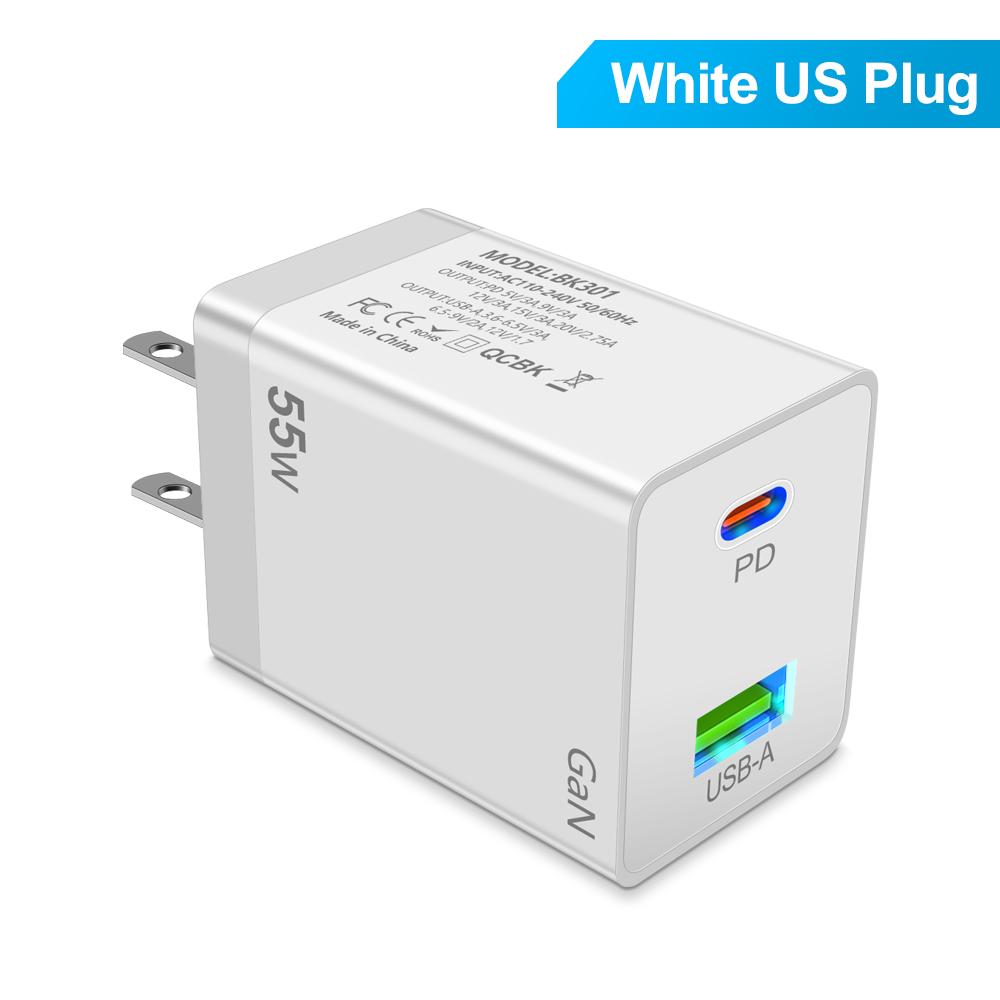 55W GaN USB Type C Charger PD QC 3.0 Quick Charger for Macbook Laptop IPAD Tablet IPhone 15 14 Samsung S23 Ultra Huawei Xiaomi