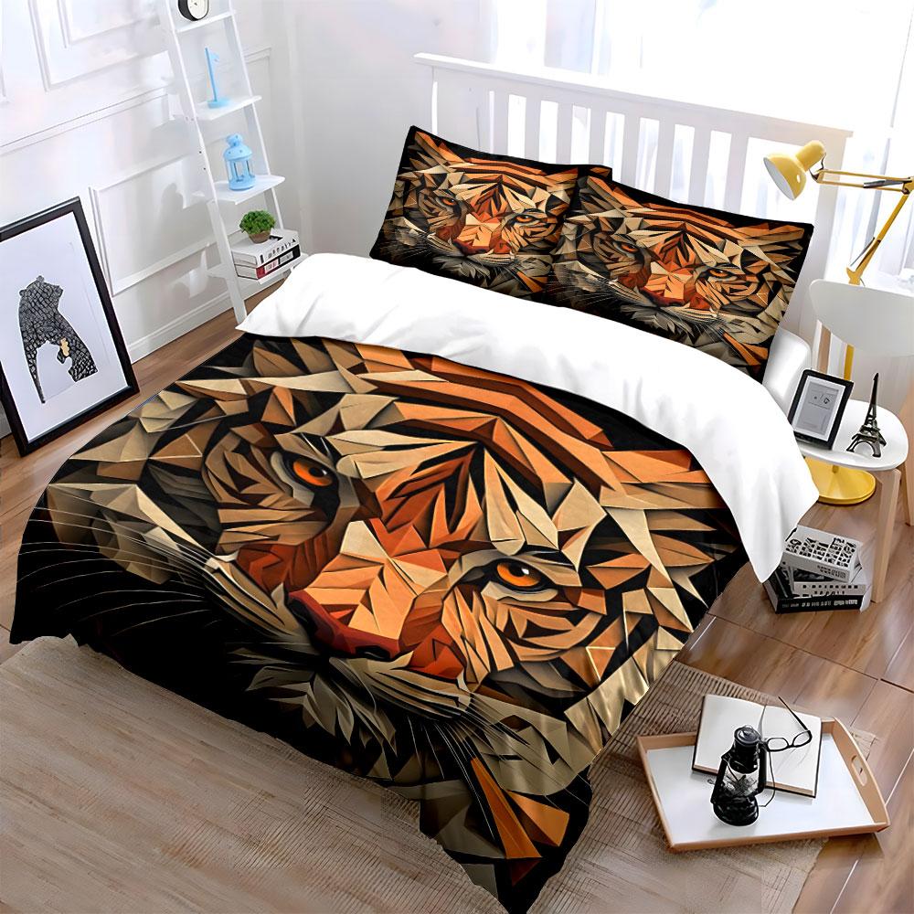 Geometric tiger face pattern. Bedding sets Duvet cover sets Duvet covers Pillowcases(1*Duvet Cover 2*Pillowcases without duvet insert)
