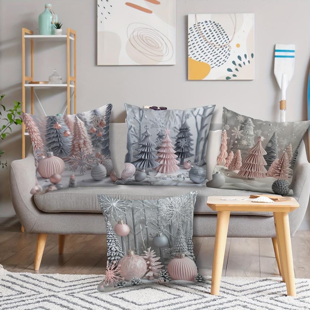 Růžové a šedé povlaky na polštáře s vánočním potiskem: Slavnostní dekorace pro váš domov pohovky, povlaky na polštáře do ložnice, sváteční dárky