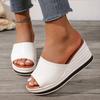 Fashion White PU Leather Wedge Heel Slippers Women Plus Size Fashion Peep Toe Platform Sandals Woman 2025 Summer Thick Sole Beach Slides