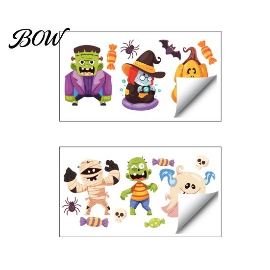 Creative Gifts for Halloween Static Window Clings, Cartoon Ghost Pumpkin Witch Monsters Decals, Waterproof Decorative Decals Store Windows