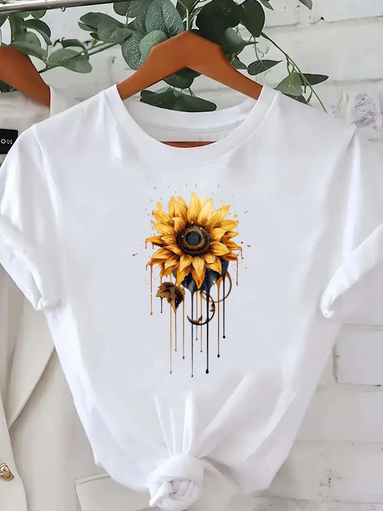(Asian Size) Flower Letter Trend Women Tee Fashion Lady Clothing Casual T Shirt Female Top Printed Graphic Short Sleeve T-shirts