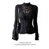 Plus-Size Lace Patchwork Tie-Up Long-Sleeve T-Shirt for Women, Autumn and Winter Design, Stylish Base Shirt Top