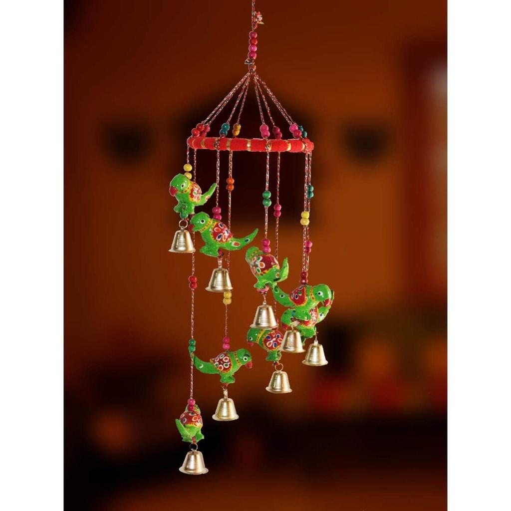 Metal Recycled Material Handcrafted Rajasthani Door Wall Hanging Decorative Furnishing Showpiece (Green Parrot)