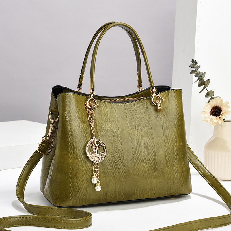 Fashionable Practical And Medium Sized Handbag In Black White Khaki And Options Green