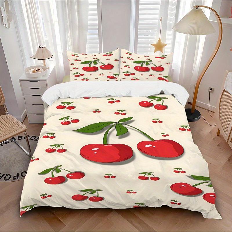 

3pcs Cherries Fruit pattern 1Cover + 2Pillowcases, PillowInserts NotIncluded, Machine Washable, All - Season Use, Suitable for Bedroom Guest Room49 135x200cm
