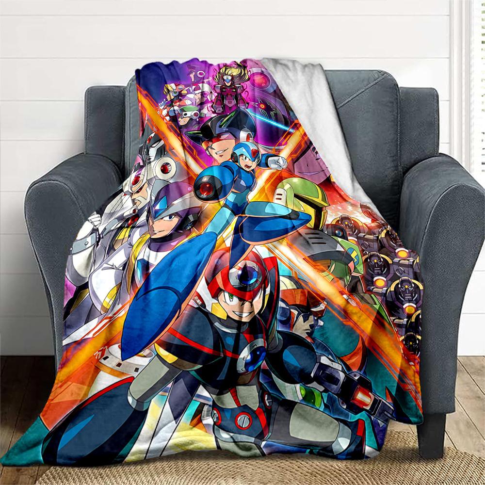 1pc Mega Man Robotics All-Season Comfort, Outdoor Flannel Blanket - Soft, Warm & Cozy for Naps, Camping & Travel 022