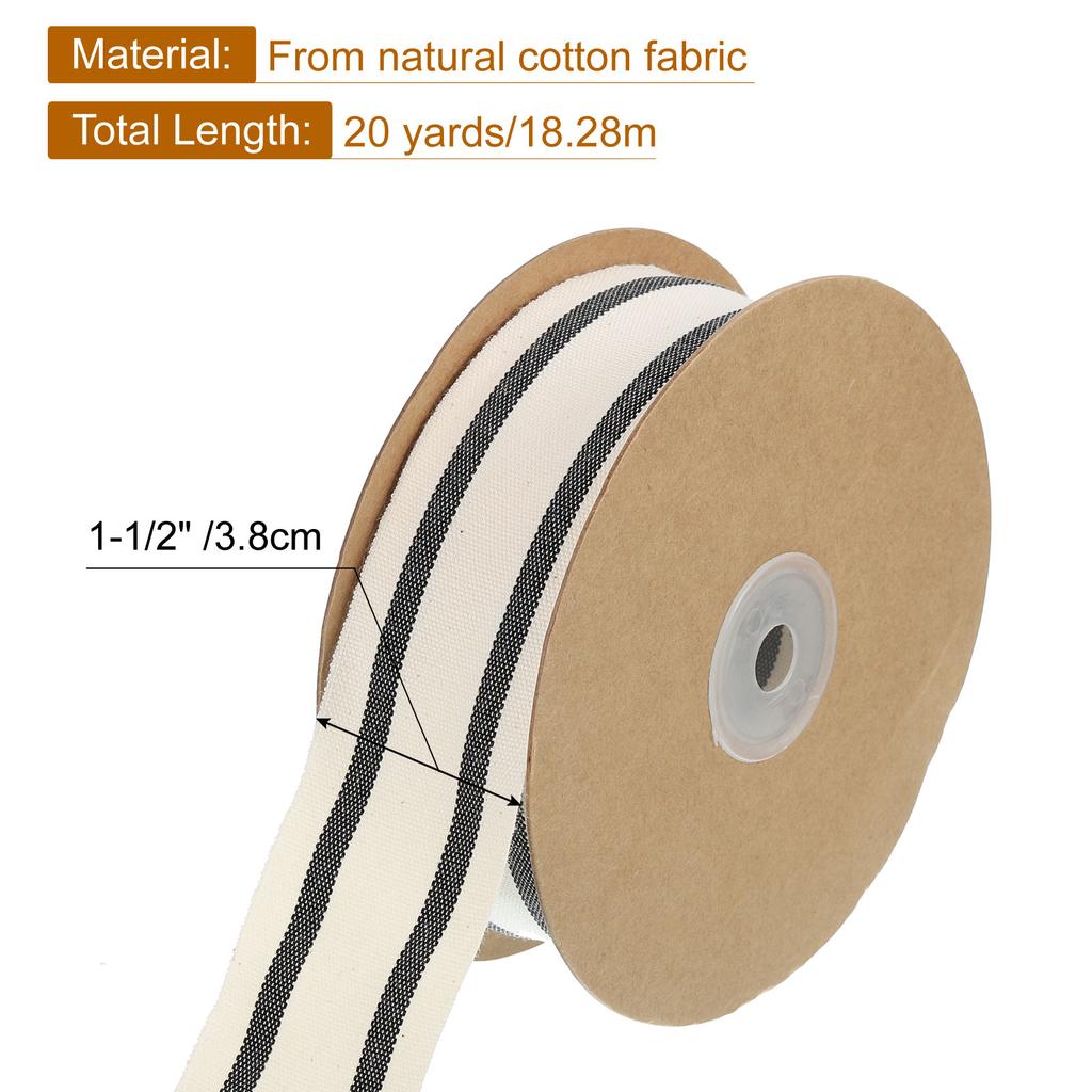 Natürliches Baumwollstreifenband Doppelseitiges Streifen-Baumwollband Natürlich mit Schwarzem Ripsband für Geschenkverpackung DIY-Bastelarbeiten
