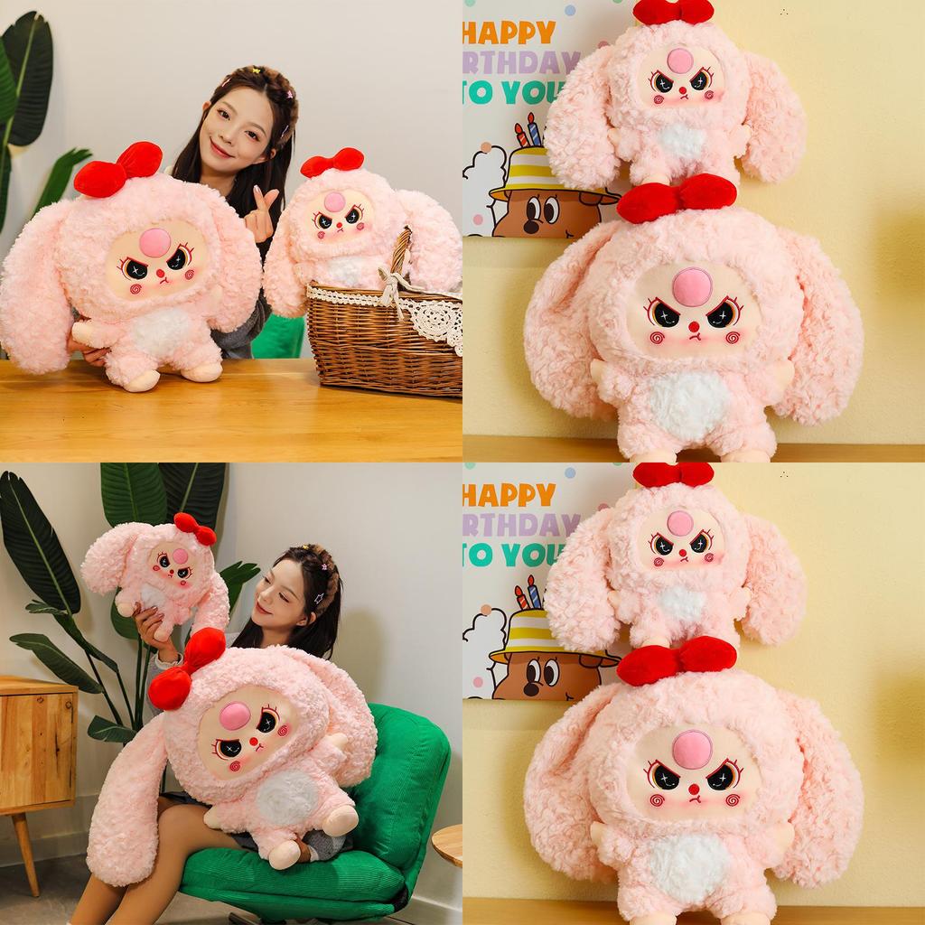 Bear Plush Toy Rabbit Stuffed Animal With Long Fur For Girls' Sleepover Fun**