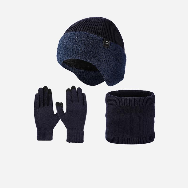 Wollmütze Herren Winter Outdoor Warme Mütze Schal Handschuhe Anzug Hochelastische Strickmütze