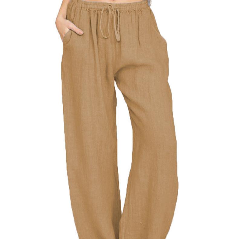 Pantaloni da donna primaverili ed estivi Pantaloni larghi in lino e cotone casual