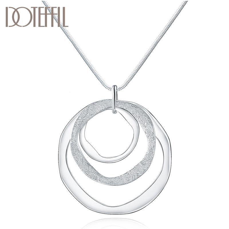 

DOTEFFIL 925 Silver 18 Inches Three Circle Pendant Chain Frosted Necklace For Women Fashion Wedding Party Charm Jewelry 40cm