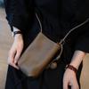 Women Crossbody Mobile Phone Bag Street With Literary Mini Artistic Small Round Ball Pendant Super  Soft Leather Cute