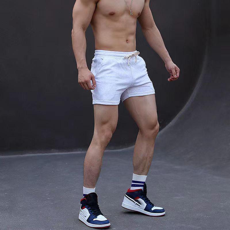 Men Pants Solid Cotton Three-point  Sports Elastic Mid-waist Lace-up Shorts Plus Size