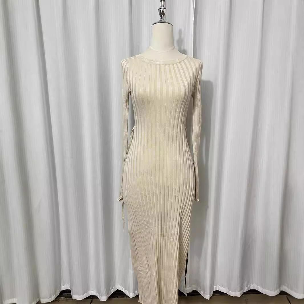 

С длинным рукавом, Вязаная юбка, Осень и зима, Новый стиль 2025, Круглый вырез, Длинная юбка А-силуэта, Французский стиль, Платье S