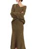 Early Autumn Retro V-neck Sweater Set & Fishtail Midi Skirt for Women