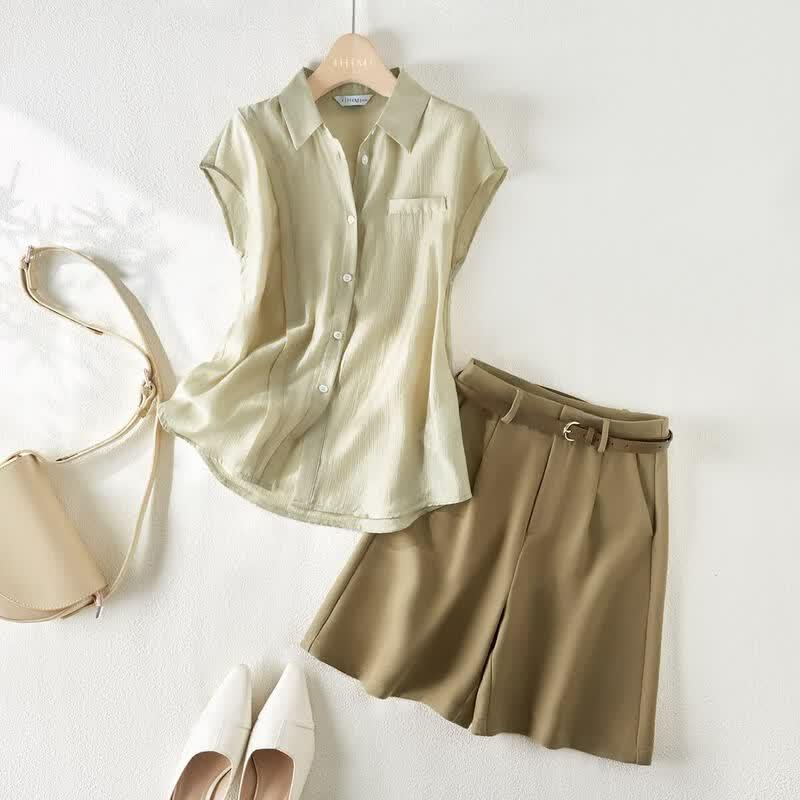 IHIMI Elegant Casual Short Sleeve Shirt & Shorts Set 2XL