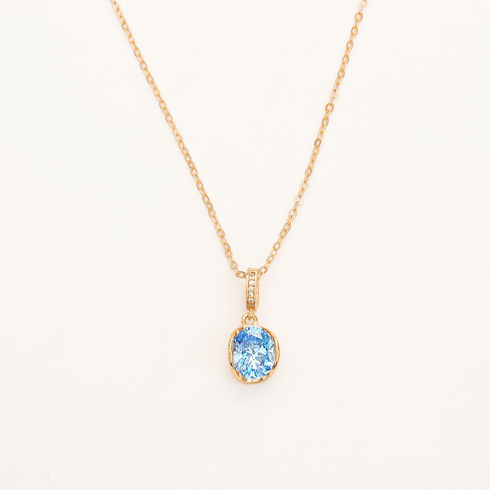 Elegant 24K Gold-Plated Copper Necklace with Blue Zircon and Matching Earrings - Versatile, Romantic, and Fashionable Clavicle Chain Set