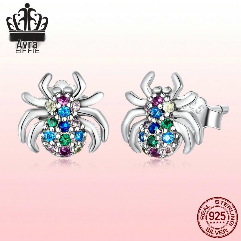 Everlove Dazzling Spider Stud Earrings In Sterling Silver with Colorful Zircon