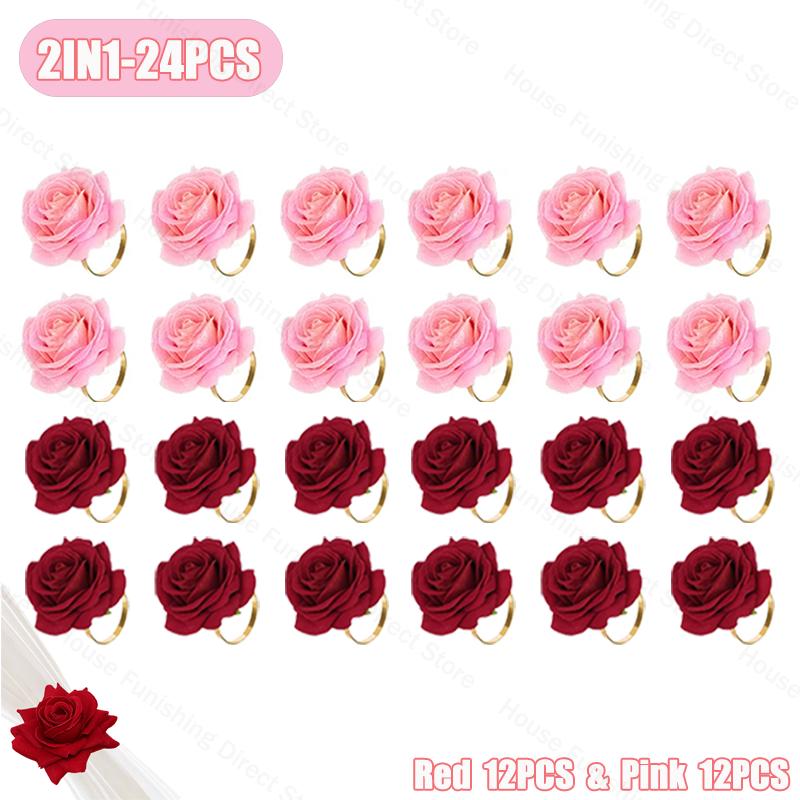 2025 New Valentine's Day Napkin Rings Rose Metal Napkin Rings Faux Flower Napkin Rings Wedding Banquet Birthday Decoration