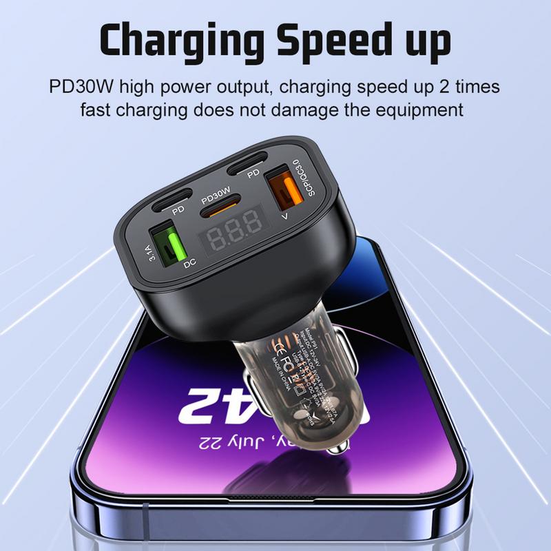 USB Car Charger 2 USB Port Fast Car Charger 3 Type-C Port Flash Charging Charger Car Accessories For Trucks SUVs Auto